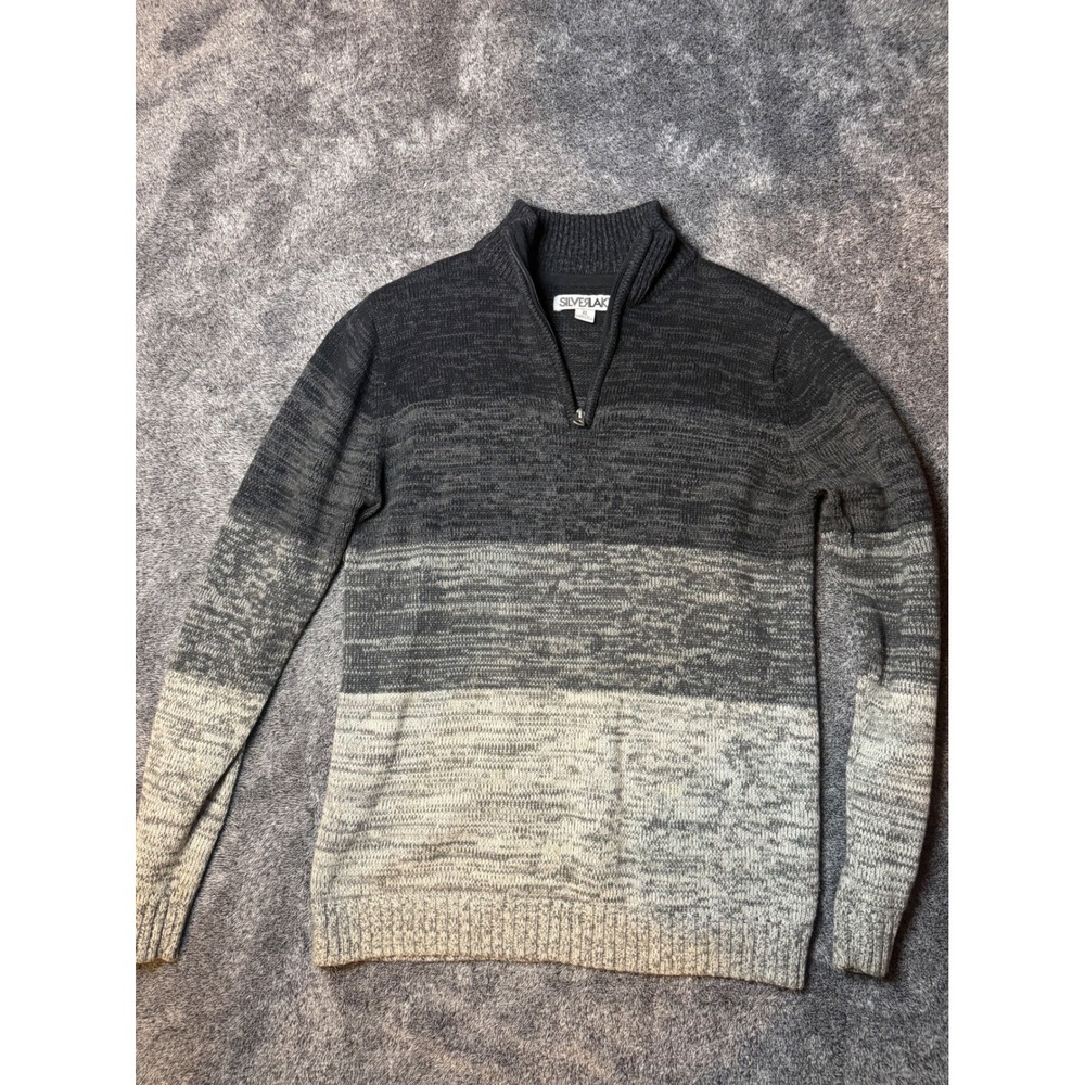 Silverlake Mens XL Grey Ombre Quarter Zip Pullover Sweater Space Dye Knit
